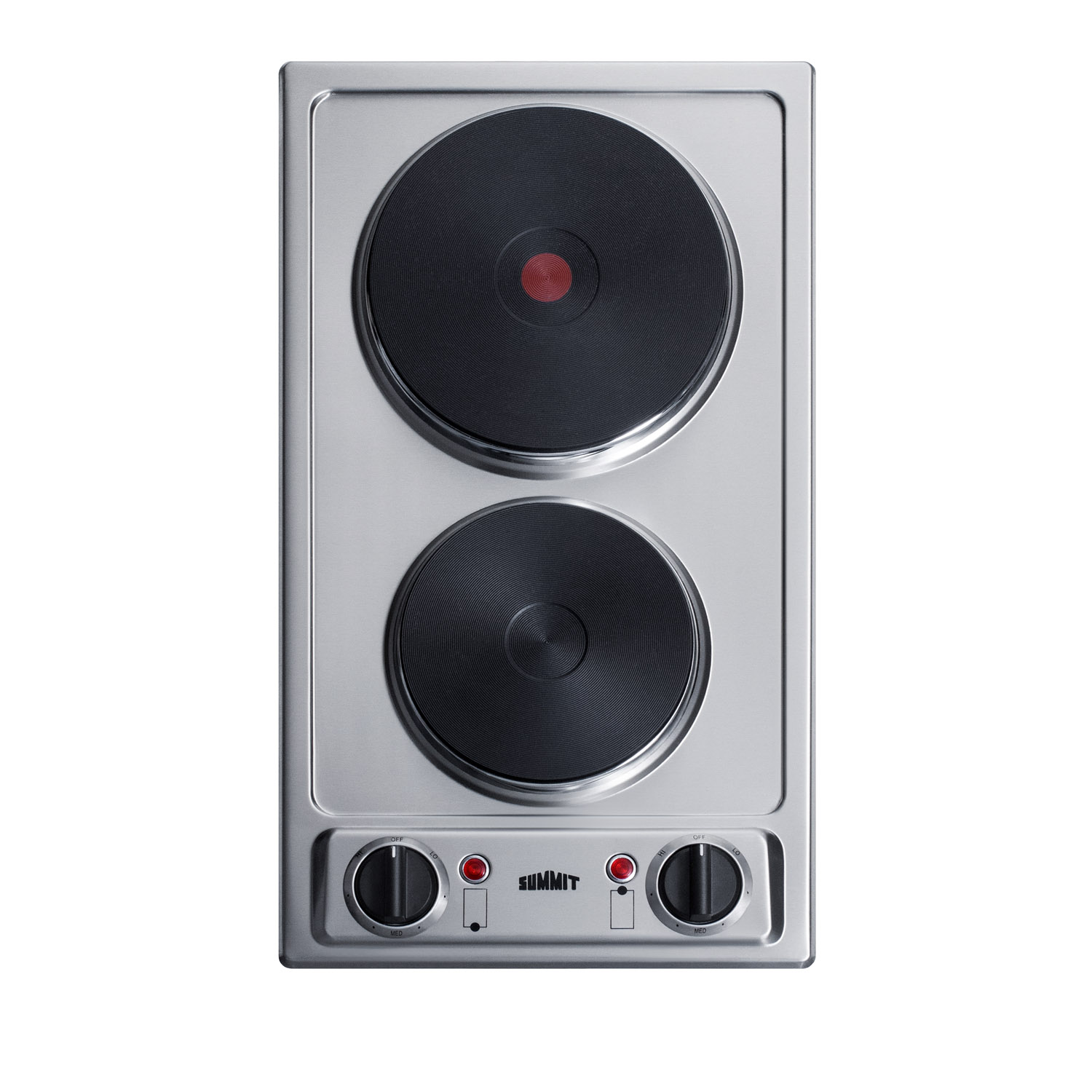 230V 2-burner electric cooktop in stainless steel with solid disk cast iron elements, 3000W